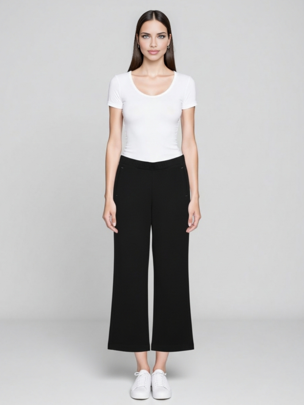 Joan Vass Wide Leg Cropped Pants Women XXL Black Good Knit Culottes